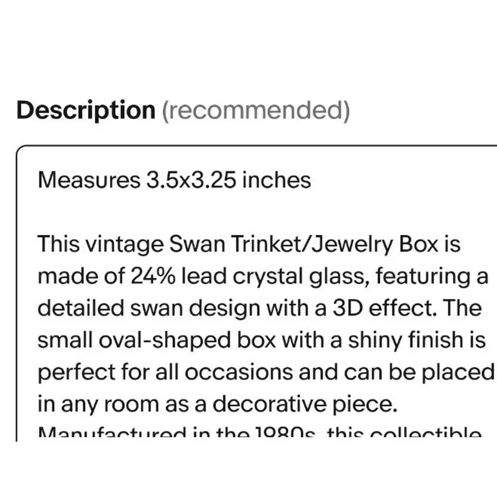 Vtg Swan Trinket/Jewelry Box 24% Lead Crystal Glass Very Detailed/Accent Dish